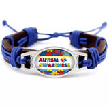 Handcrafted "Autism Awareness" leather bracelet