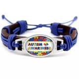 Blue hand crafted autism awareness bracelet.